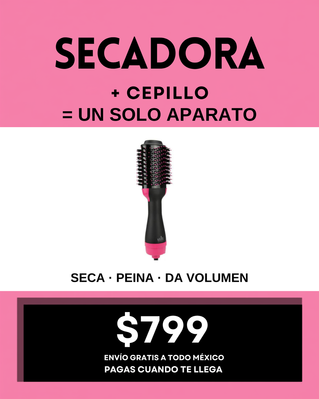 Secadora mas cepillo en un solo aparato: cepillo Sedosa a 799 pesos con envio gratis a todo Mexico y pago contra entrega